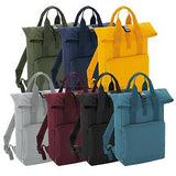 'Vegan as fuck' twin handle roll top backpack